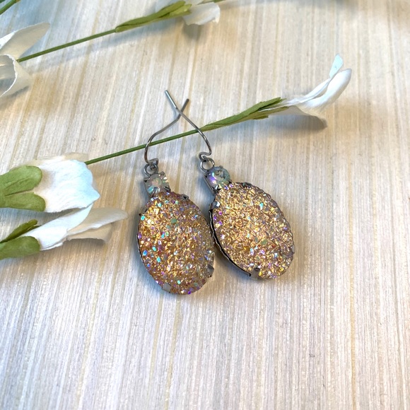 Silver Iridescent Crystal Dangle Earrings - Picture 4 of 7